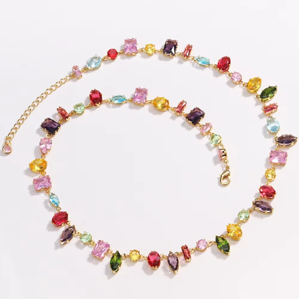 Luxury Colourful Crystal Zircon Necklace for Women Fashion Party Jewelry Accessory Ladies Elegant Zircon Jewelry