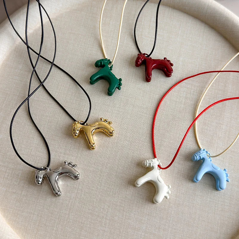 LATS Fashion Colorful Horse Pendant Long Necklace for Women Adjustable Sweater Chain Necklaces Jewelry Gifts Accessories