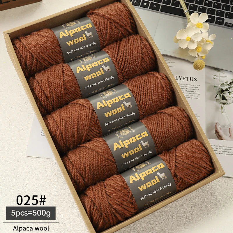 500g Alpaca Wool 245 Chunky Knitting Yarn Multi-Color Autumn and Winter Fashionable Gift for Men and Women DIY Knitting Material Kit for Warm Sweaters, Coats, Scarves, Hats, Gloves, Leg Warmers, Knee Pads Yarn Balls 5Pcs/Pack