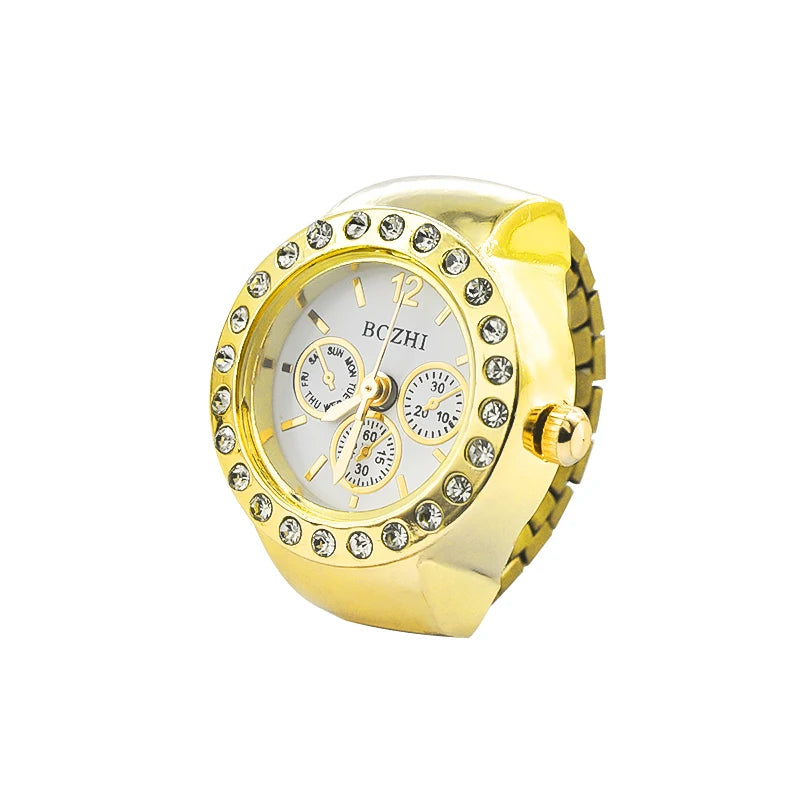 New Hot Sales Creative Diamond Set British Ring Watch Alloy Shell Finger Round Dial Couple Men And Women