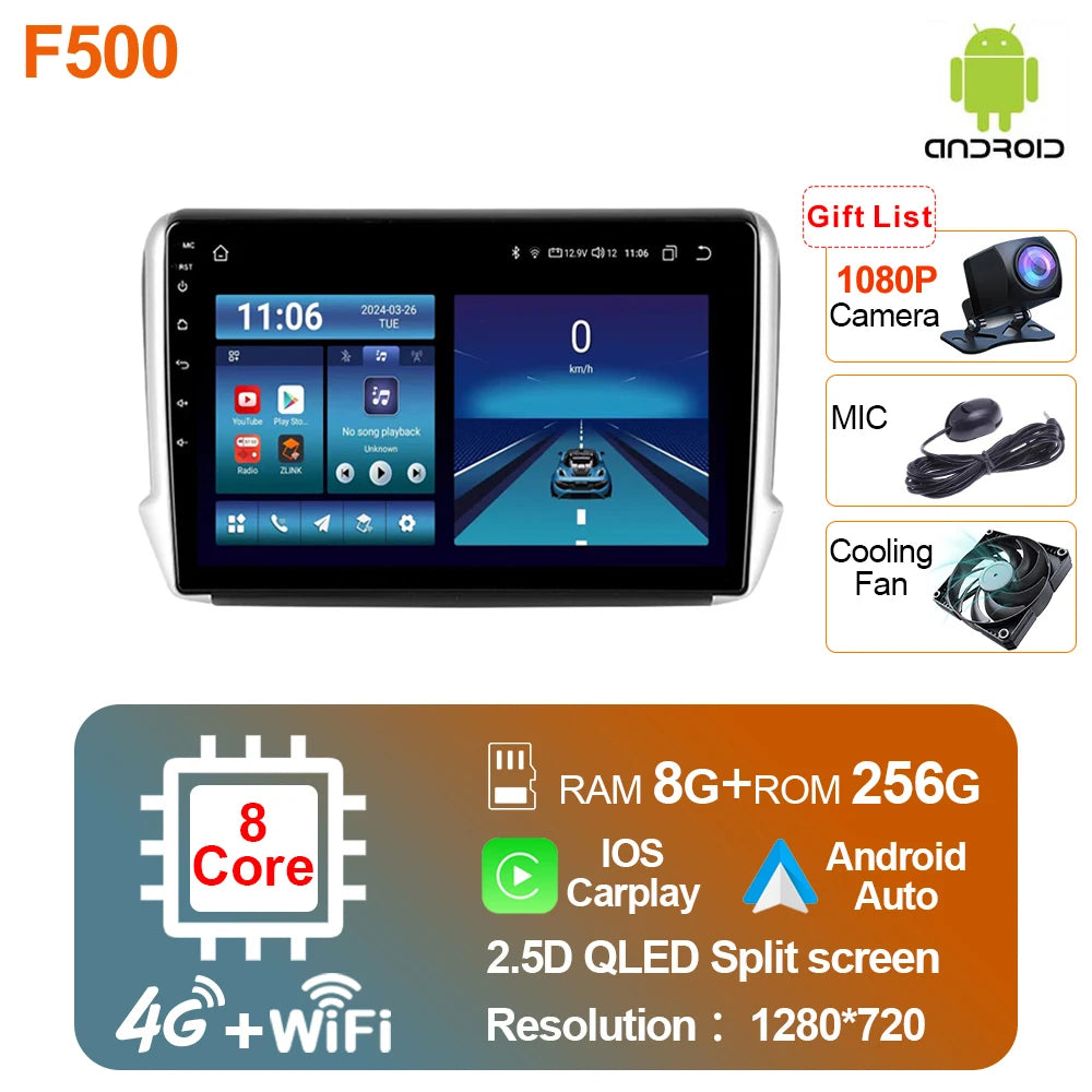 Android 14 For Peugeot 208 2008 2012-2018 Car Radio Multimedia Video Player CarPlay Auto Stereo GPS Navigation Head Unit Wifi 4G