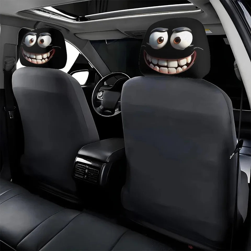 KEBIDUMEI 2pcs Smiley Face Printed Pillowcase Seat Headrest Washable Polyester Fabric Decorative Cushion Covers Car Accessories