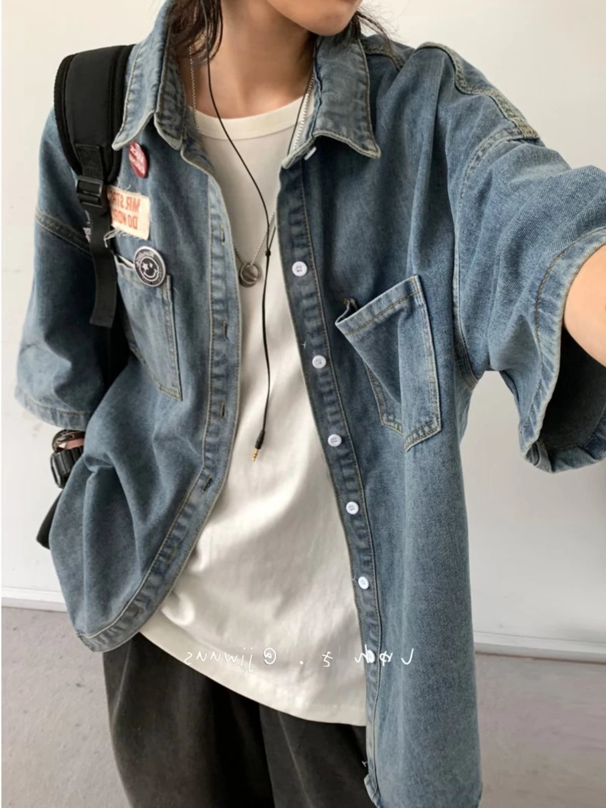American Cityboy Washed Denim Short Sleeved Shirt Men's Versatile Loose Fitting Shirt Denim Jacket Trendy Coat