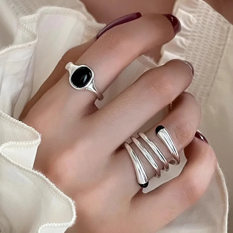 925 Sterling Silver Metal Flower Shell Geometric Rings For Women French Retro Romantic Open Thai