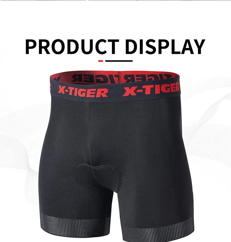 X-TIGER Cycling Underwear Men's Shorts 5D Padded Breathable Sports Riding Bike Bicycle MTB Liner Shorts with Anti-Slip Leg Grips