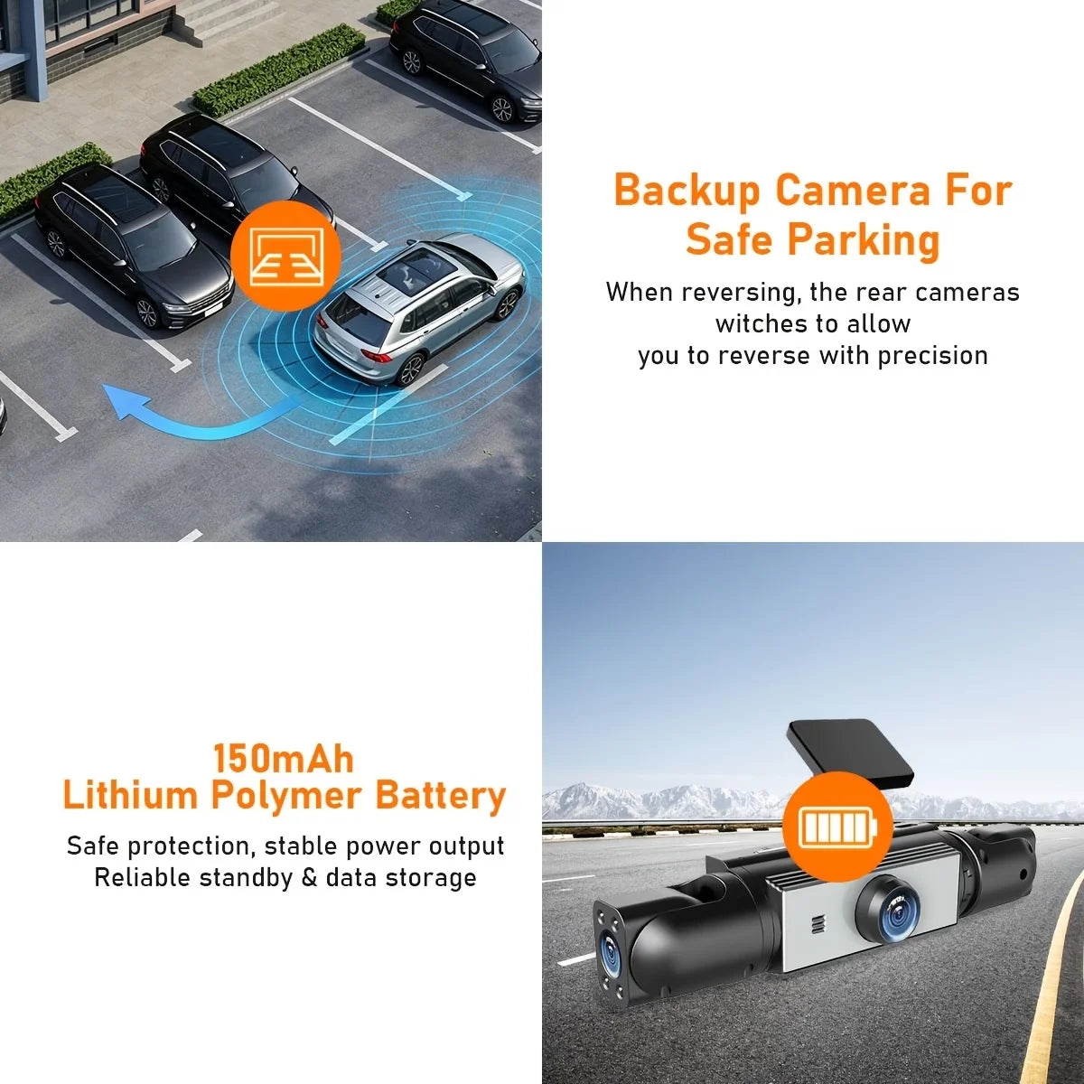 4-Camera Dash Cam: 1080p, Infrared Night Vision, Loop Recording, Front/Interior/Rear Triple-Camera Dash Cam