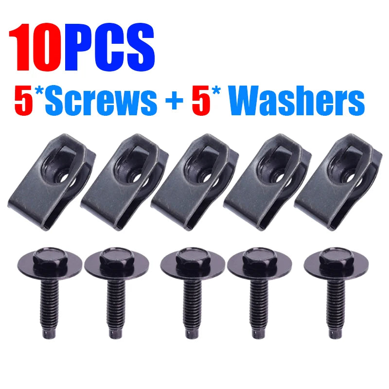 Car Fender Liner Retainer Clip M6 Engine Splash Shield Screws Hex Head Bolt Washer Auto Under Cover Bumper Guard Board Fastener