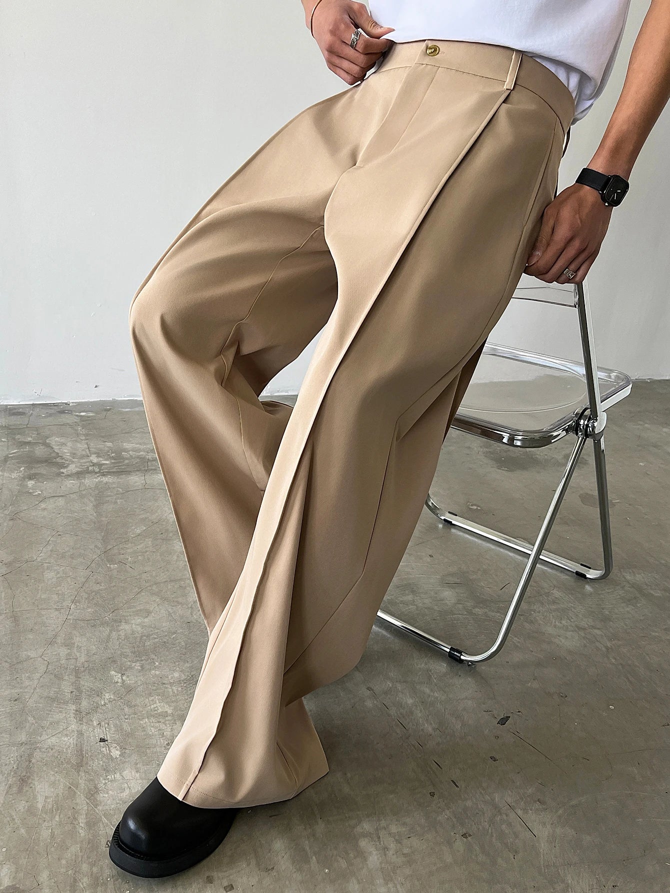 Men's High Waist Wide Leg Suit Pants Casual Loose Straight Leg Dress Pants Formal Business Streetwear Black Trousers S-2XL 1 Pie
