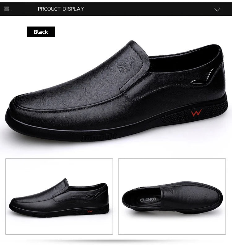 CLOHOO Men's Business Casual Shoes Handmade Layered Cowhide Rubber Bottom Leather Footwear for Office And Leisure