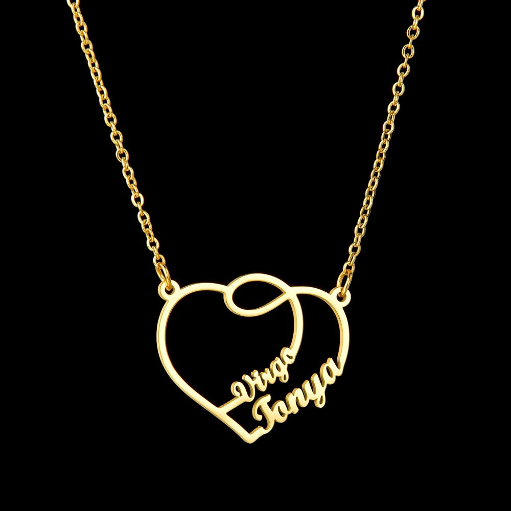 Atoztide Personalized Custom 2 Names Pendant Necklace for Women Stainless Steel Stone Heart Fashion Christmas Jewelry Gift
