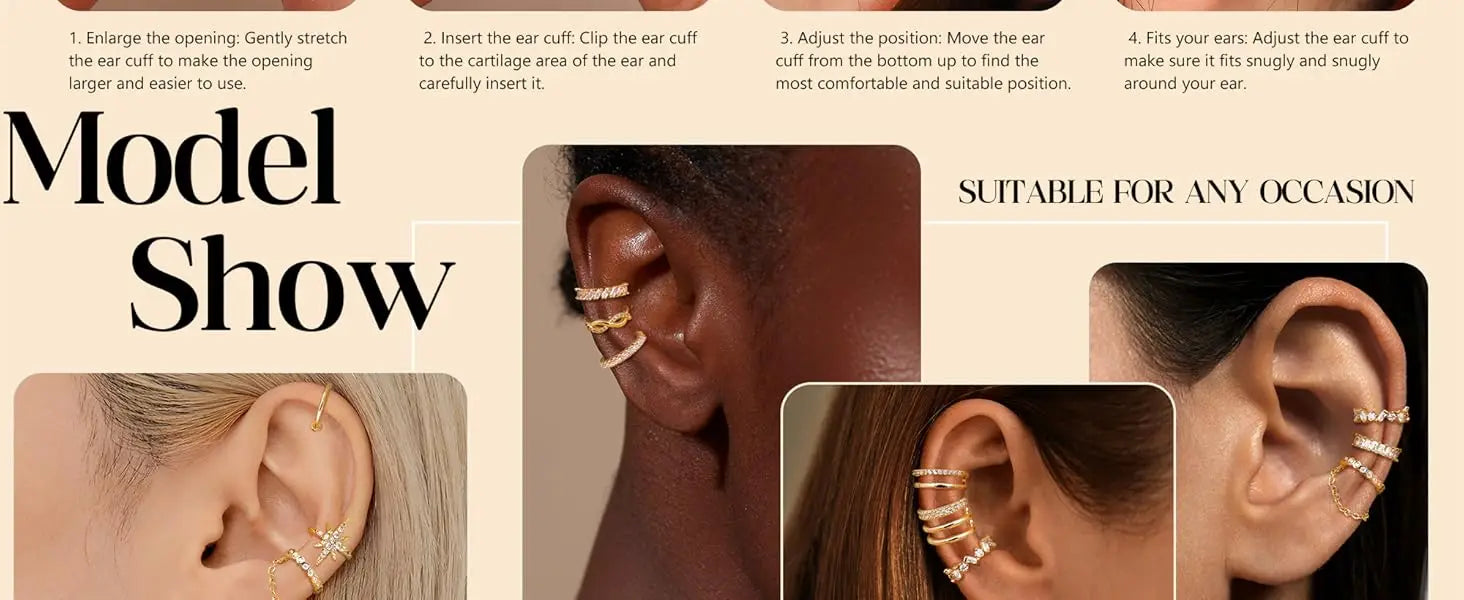 Bobisty 3PCS Ear Cuff Non-Piercing Earrings for Women Cute Clip-On Cartilage Earring 14K Gold Plated Dainty Fake Piercing Earing