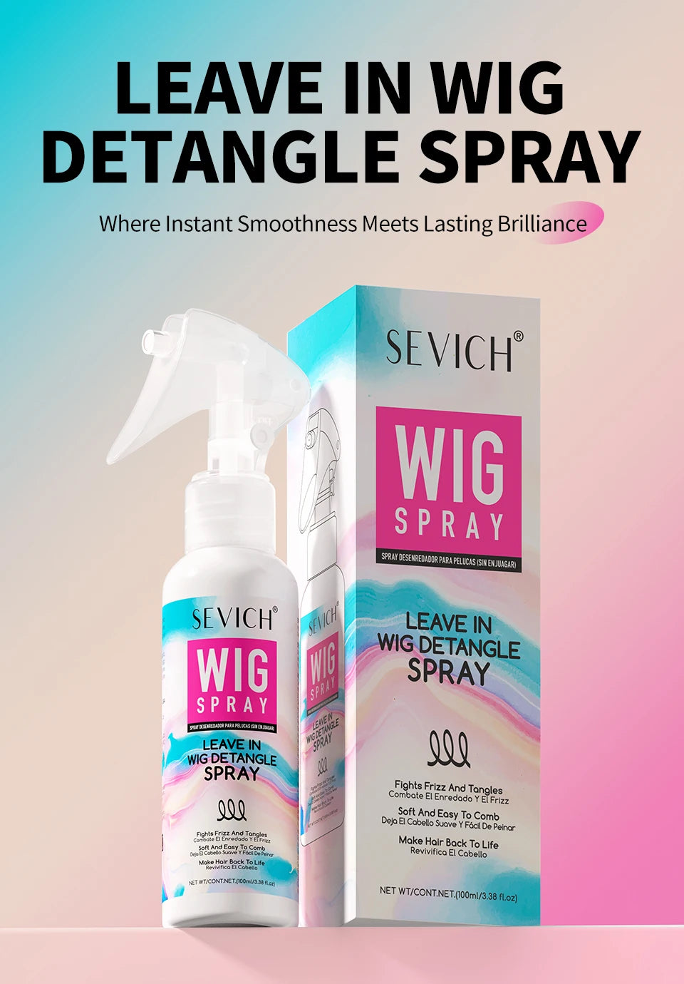 Wig Spray 100ml Moisturizer Care Spray for Wig Keratin Soft Smooth Frizz Damaged Repair Hair Mask Leave-in Conditioner Hair Care
