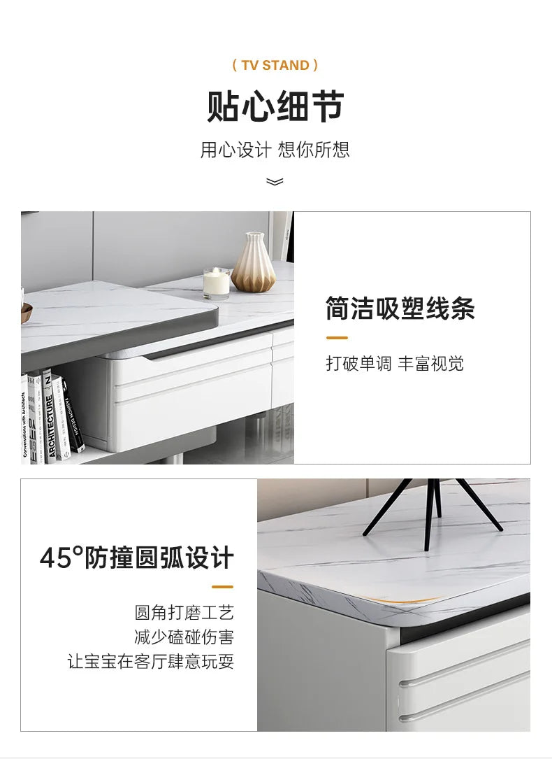 Modern LED TV Stand for Televisions Up Coffee Table Glass Shelves and Drawer Gaming Entertainment Center with Multiple Cabinet