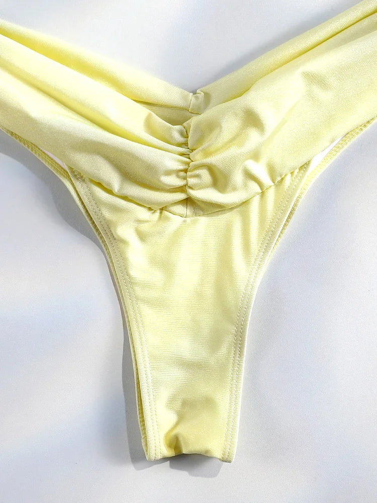 Sexy Folds Bikini Set Solid Micro Bikinis Women Swimsuit Female Triangle Swimwear Beach Wear Bathing Suit