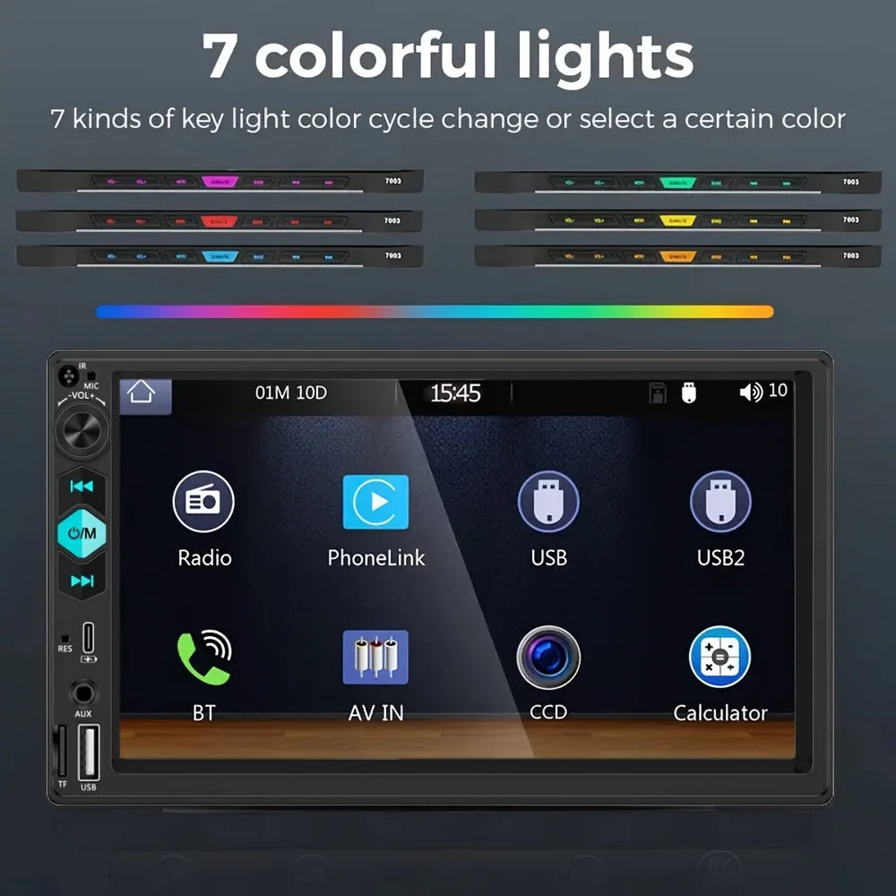 [17.78 cm Support Type-C Car MP5 Player] Double Din Car Stereo Player | with Wireless FM, Type-C/Usb/Tf/Aux Input