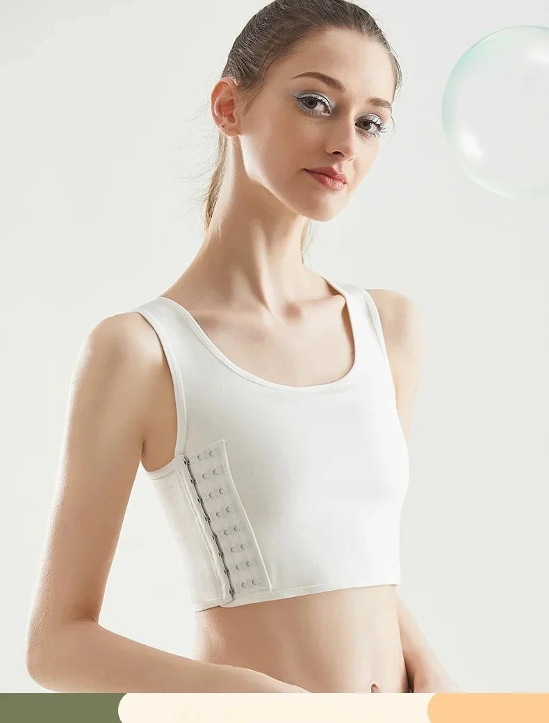Women Breathable Chest Breast Binder Side Buckle Short Vest Tops Underwear Tank Wireless Wrap Bandages Flat Seamless