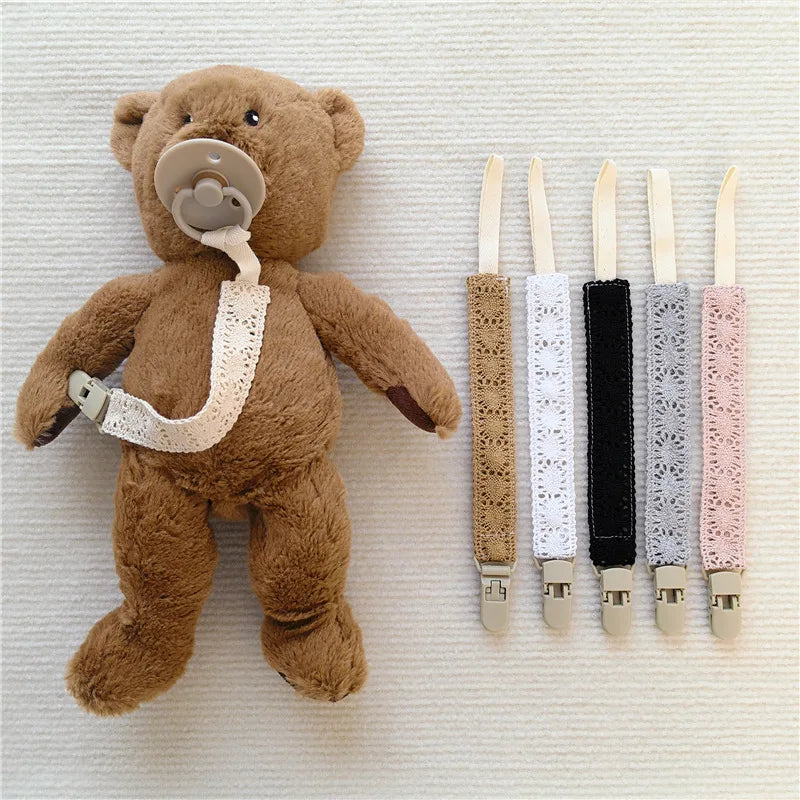 Lace Baby Pacifier Clip Chain Trendy Cloth & Plastic Pacifier Holder Teether Toy Ceether Toys Straps Nipple Holder Clips