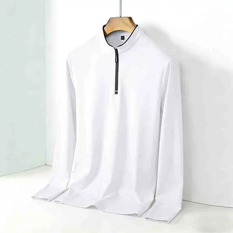 Fashion Men's Stand Collar Half Zip Long Sleeve Shirt Comfortable Casual Top Versatile Daily Wear Slim Fit Pullove