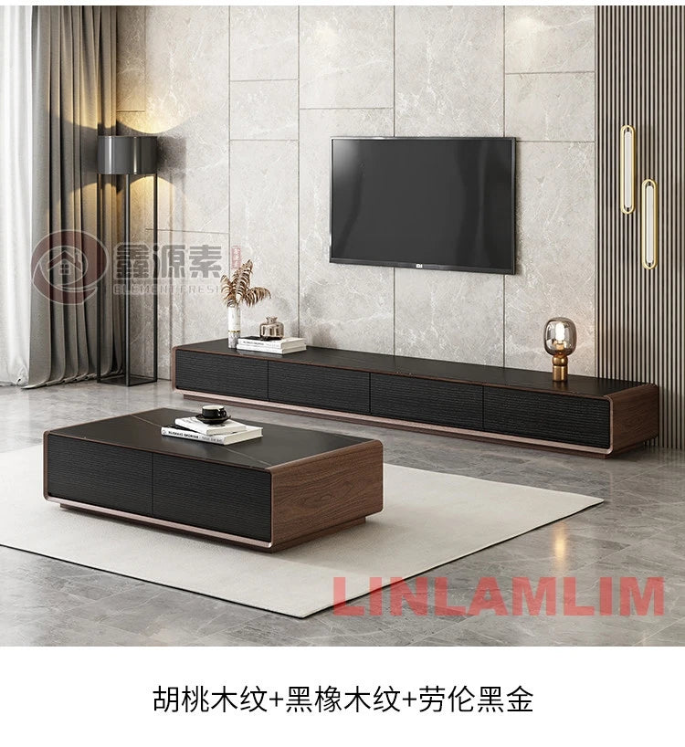 Modern White Living Room Furniture Set, Coffee Table and TV Stand with Storage Cabinets, Contemporary Entertainment Center Set