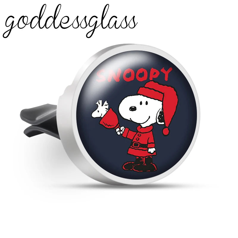 Snoopy on the Road 66 Walking Anime Photo Aromatherapy Car Decoration Clip Perfume Locket Fittings Oil Scent Gift keychain
