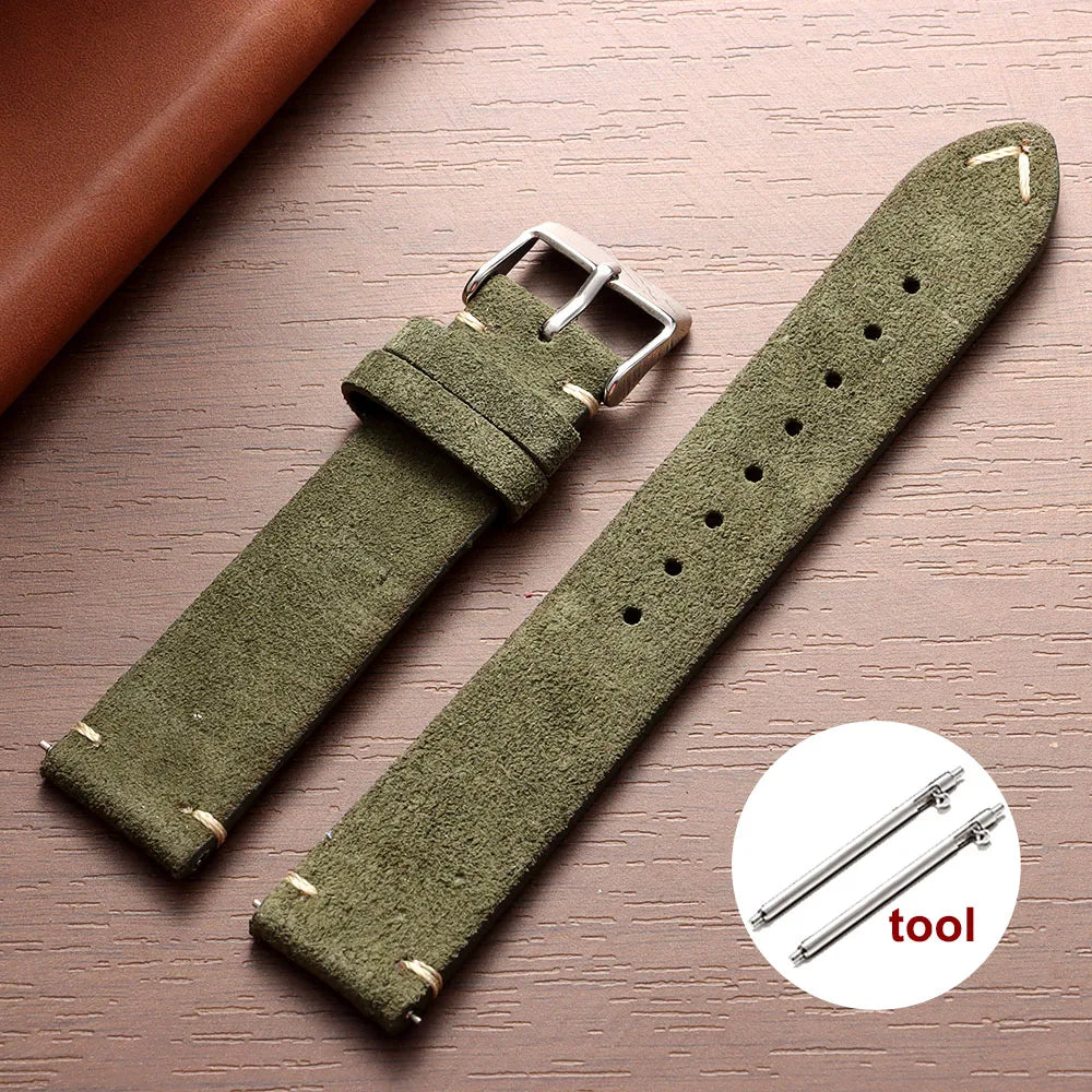 Wristband Soft Suede Leather Straps 14/16/18/20/22mm Vintage Red Watchband Quick Release Calfskin Bracelet Men Women Accessories