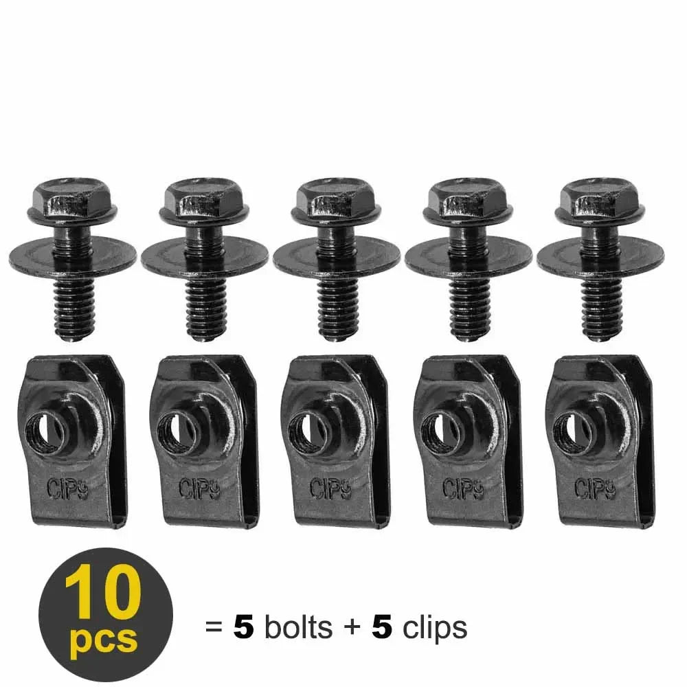 10pcs Car Body Bolts U-nut Clips M6 Engine Cover Undertray Splash Shield Guard Bumper Fender Liner Retainer Fastener Rivet Screw