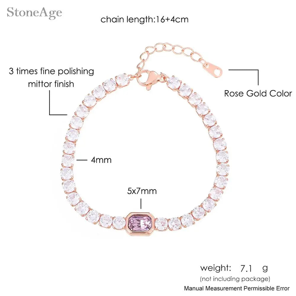 Pink Crystal Tennis Bracelets for Women Female Trend Romantic Shiny Zirconia Adjustable Folding Buckle Chain on Hand Jewelry