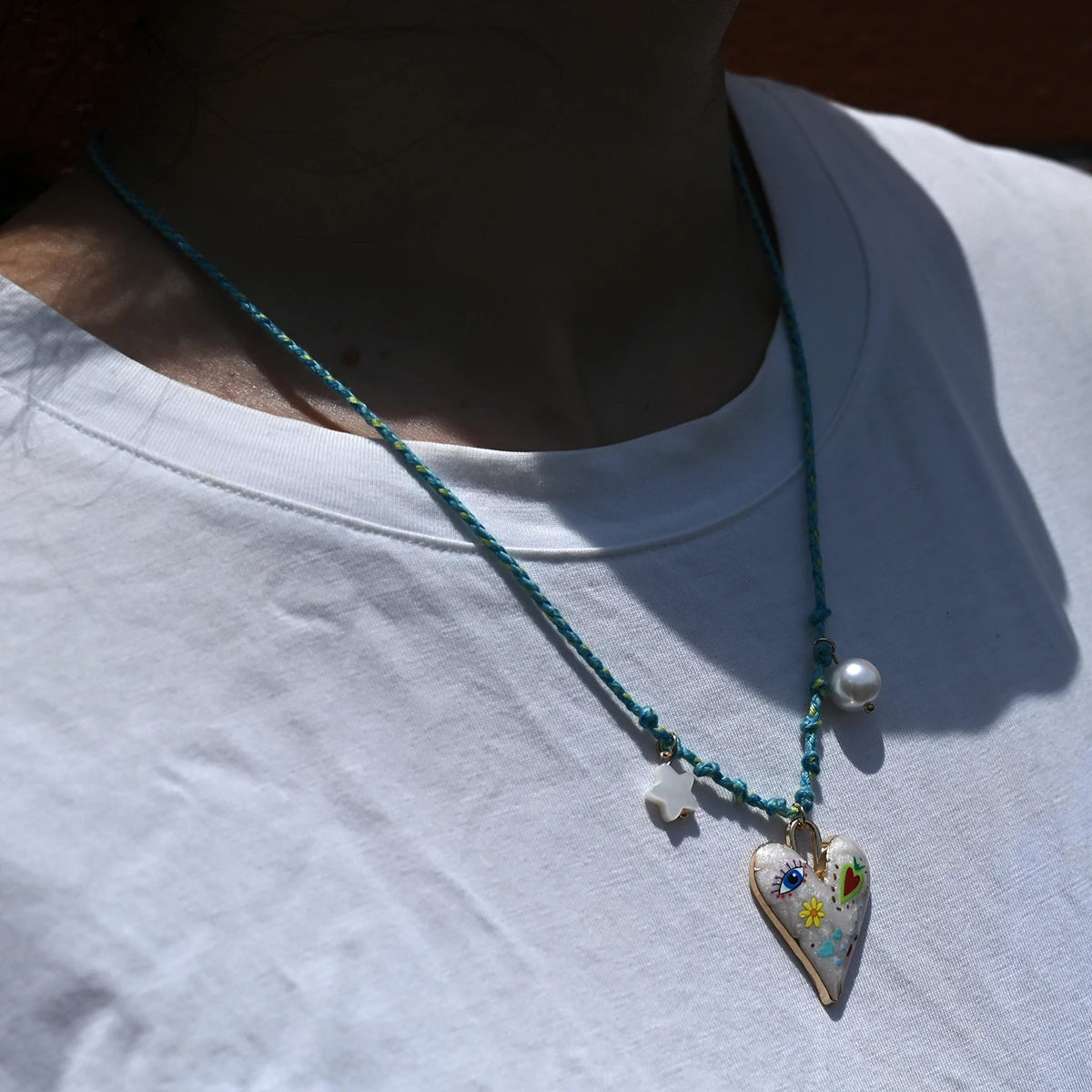 Handmade Knotted Rope Heart Pendant Necklace Fashion Sweater Chain Stackable Star Pearl Necklace for Women New Design Jewelry