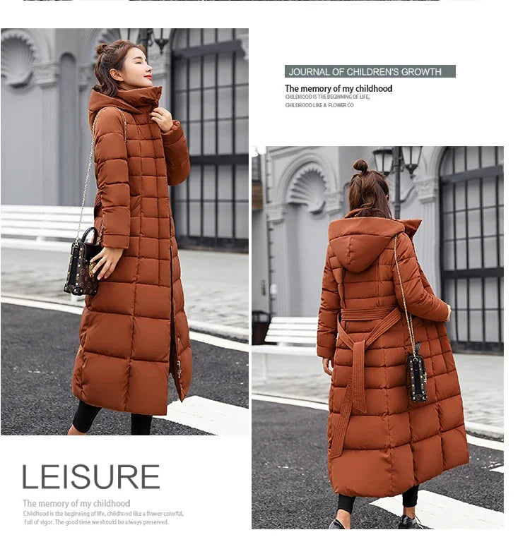 Long Down Cotton Parkas Coat Female New Winter Over Knee Loose Large Fur Collar Hooded Warm Thick Parkas Women  Padded Overcoat