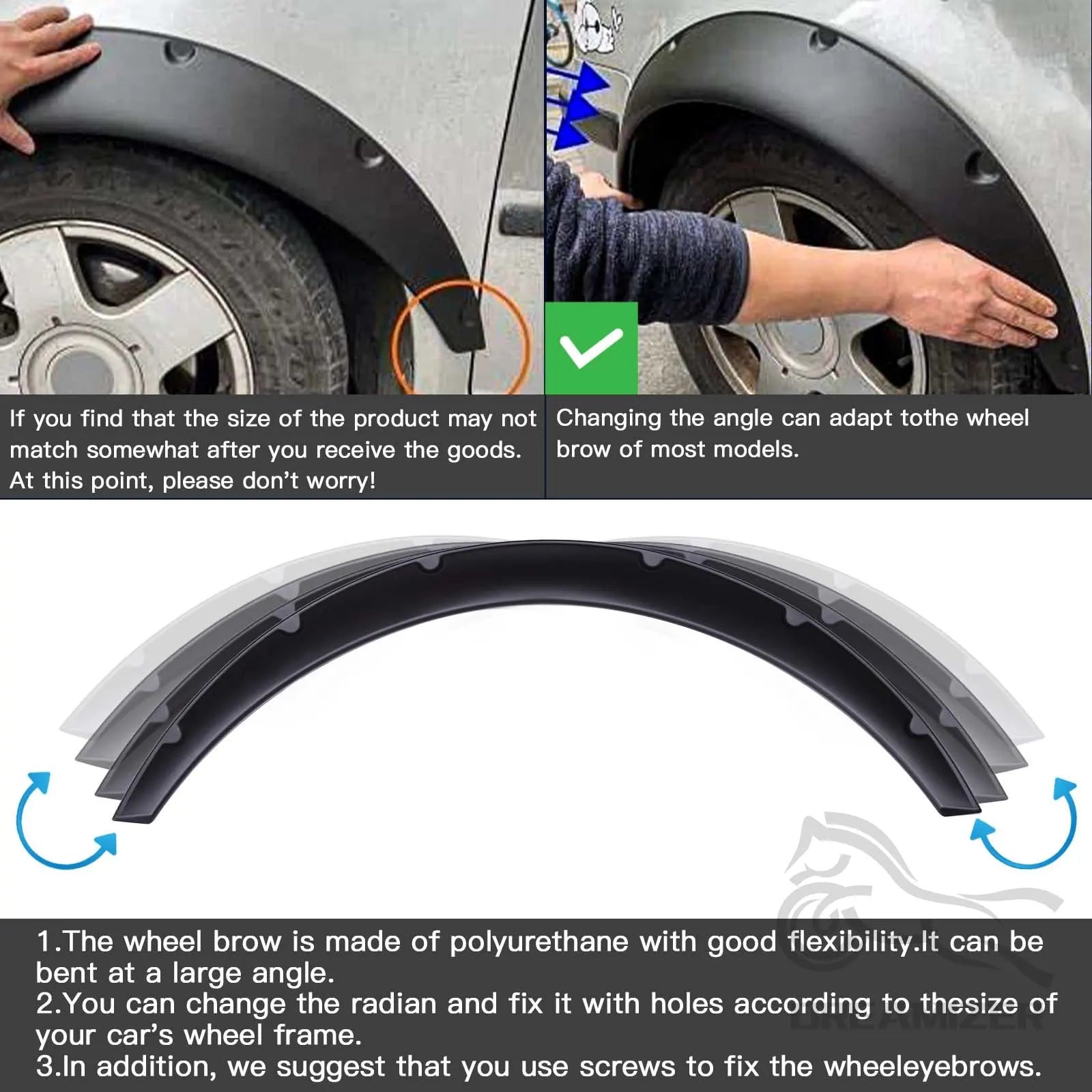 4Pcs 2 Size Universal Flexible Car Mudguards Mud Splash Guards Mud Flaps Fender Flares Extra Wide Body Wheel Arches