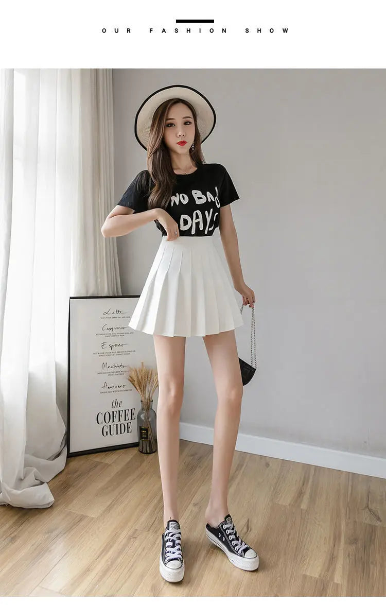 2025 High Waist Skirt Womem Solid Black Preppy Pleated Mini Skirt Summer Fashion Korean A-Line Short Skirt Girl Y2k Cute Skirt