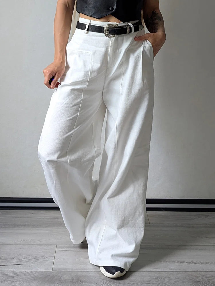 Summer White Pants For Women Cotton Formal High Waist Wide Leg Trousers Ladies Elegant Summer Women's Pants Straight Leg Office