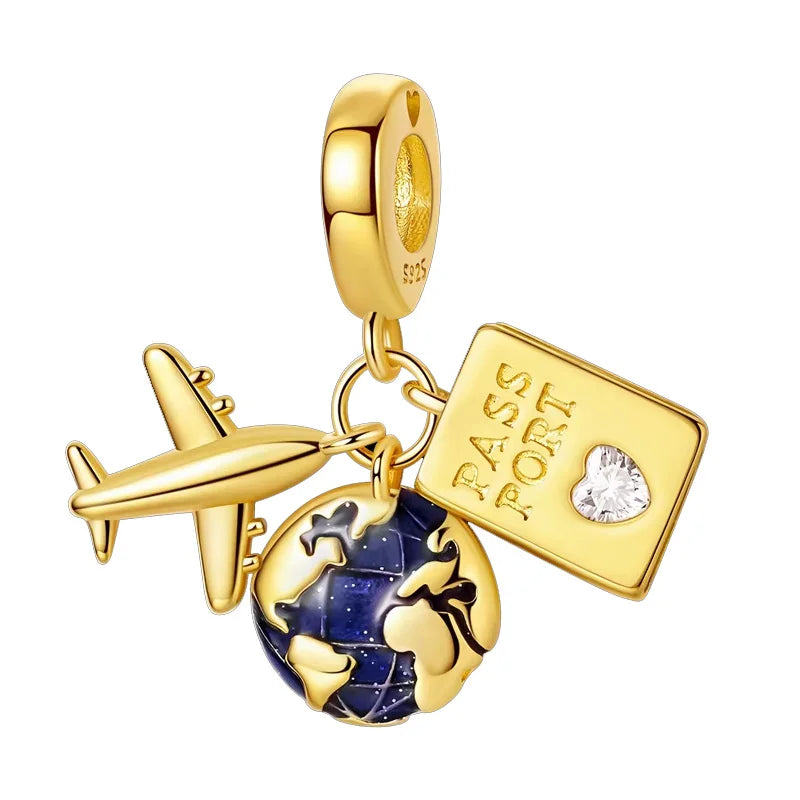 Hot Sales 925 Sterling Silver Golden Series Charms Beads Cross Devil's Eye Bow Charms Pendant Fit Original Bracelet DIY Jewelry