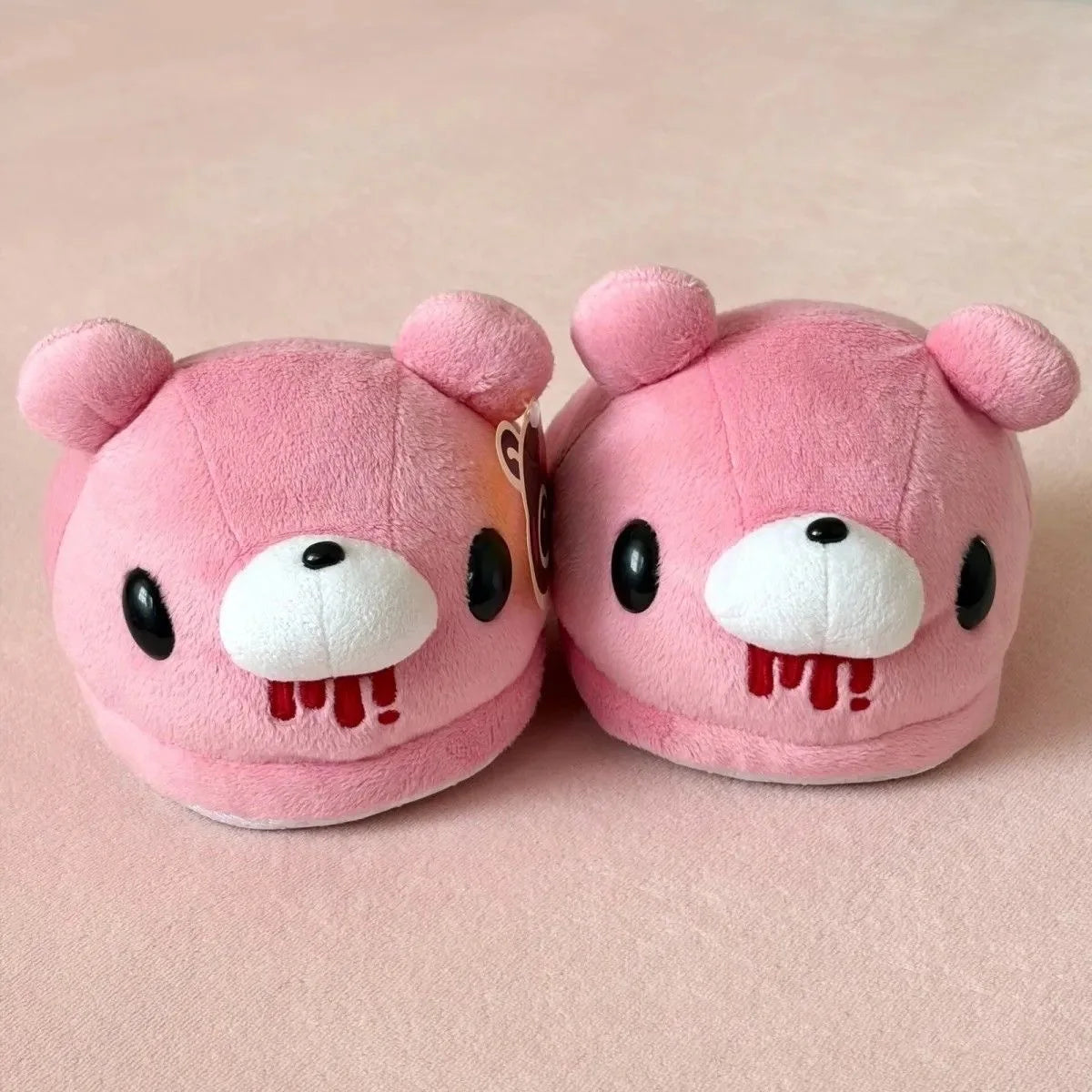 Cute Pink Bear Plush Slippers, 28cm Soft Cartoon Bear Indoor House Slippers
