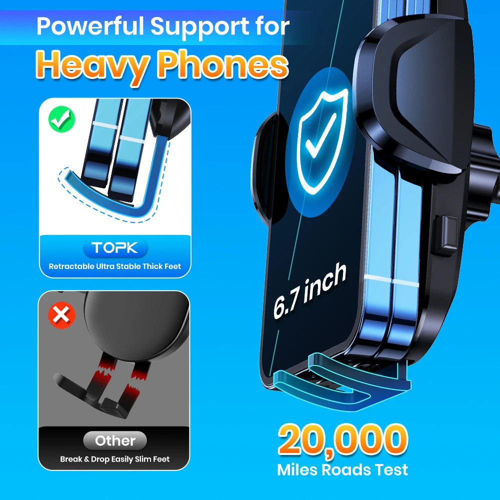 TOPK Car Phone Holder Mount for Cell Phones Upgraded Metal Hook Design,Hands-Free Holder for All Phones,Adjustable & Secure Fit