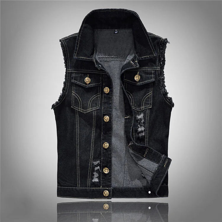 2025 Men's Fashion Jeans Sleeveless Jacket Vest Male Black Blue Denim Jeans Vest  Man Cowboy Outdoors Waistcoat Mens Jacket Vest