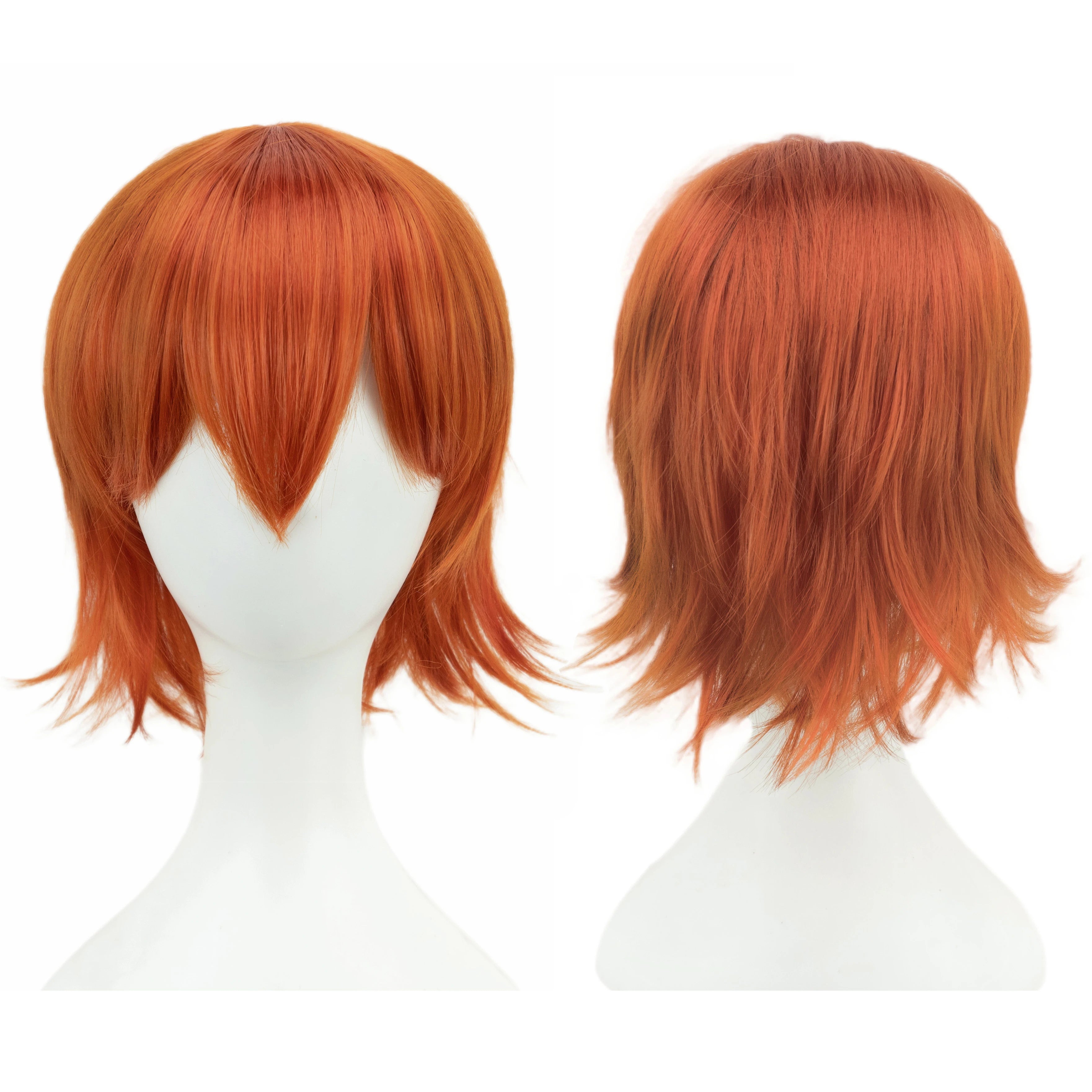 Synthetic Unisex 12 Inches Short Cosplay Hair Party BOB Wigs with Bangs Pink Blonde Orange Halloween Costume Lolita Wig