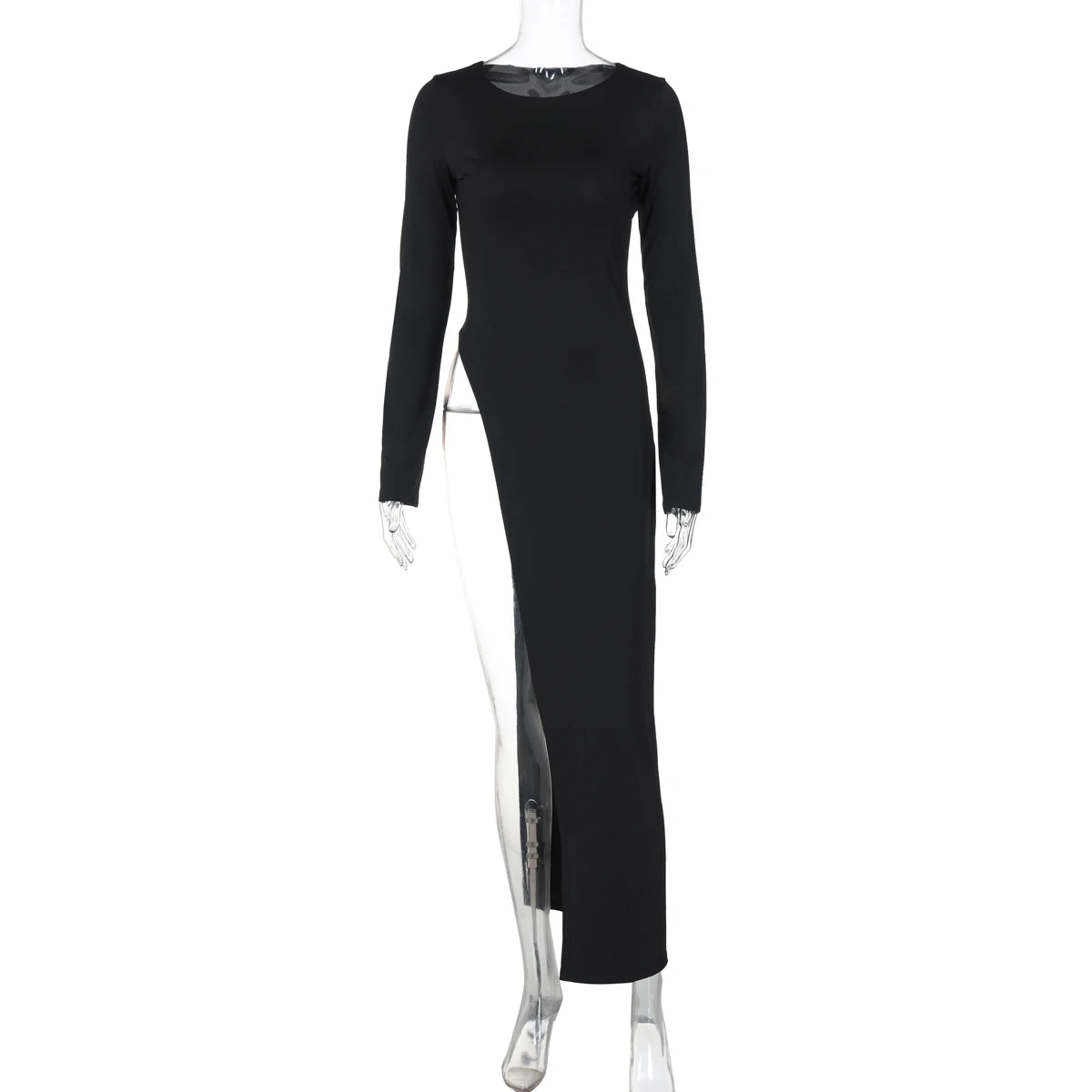 Dulzura Long Sleeves Side High Slit Maxi Dress Solid Sexy Long Dress Women’S Party Club Streetwear Autumn Winter Outfit