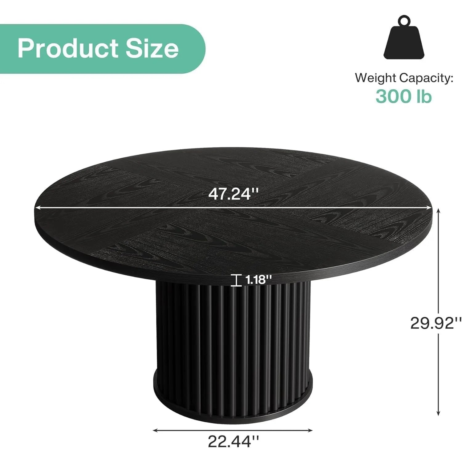 Round Dining Table,Black Dining Table for 4 People, Dining Room Table with Sturdy Metal Frame, Modern Dining Room Furniture