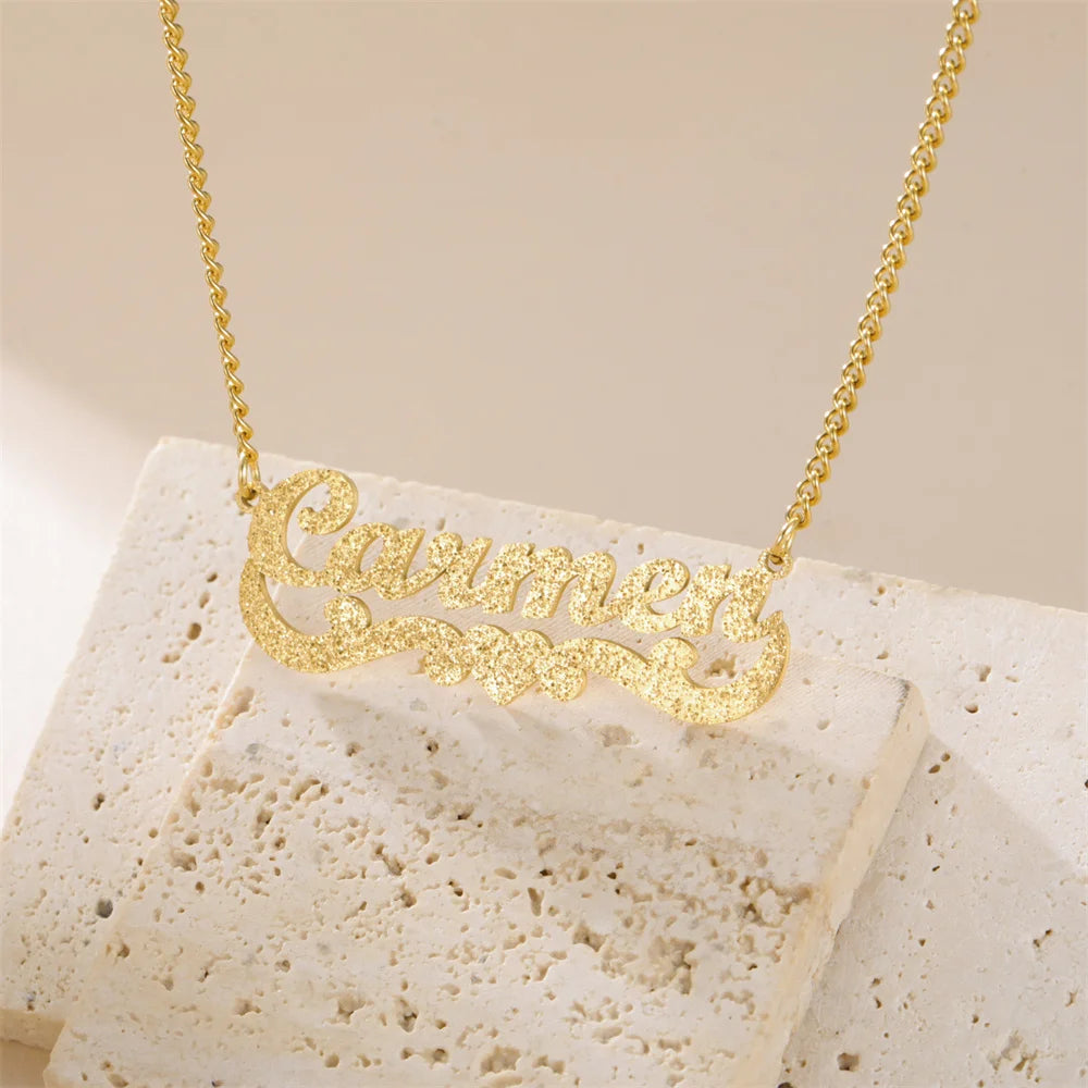My Shape Custom Name Sparkling Necklaces Stainless Steel Customized Bling Frosted Pendants Personalized Name Chain Jewelry Gifts