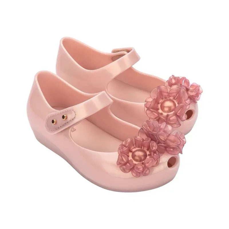 Mini Melissa Children Sandals New Girls Sandals Summer 2023 Soft Peep-toe Antiskid Crystal Princess Children Little Girls Sandal