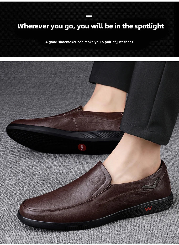 CLOHOO Men's Business Casual Shoes Handmade Layered Cowhide Rubber Bottom Leather Footwear for Office And Leisure