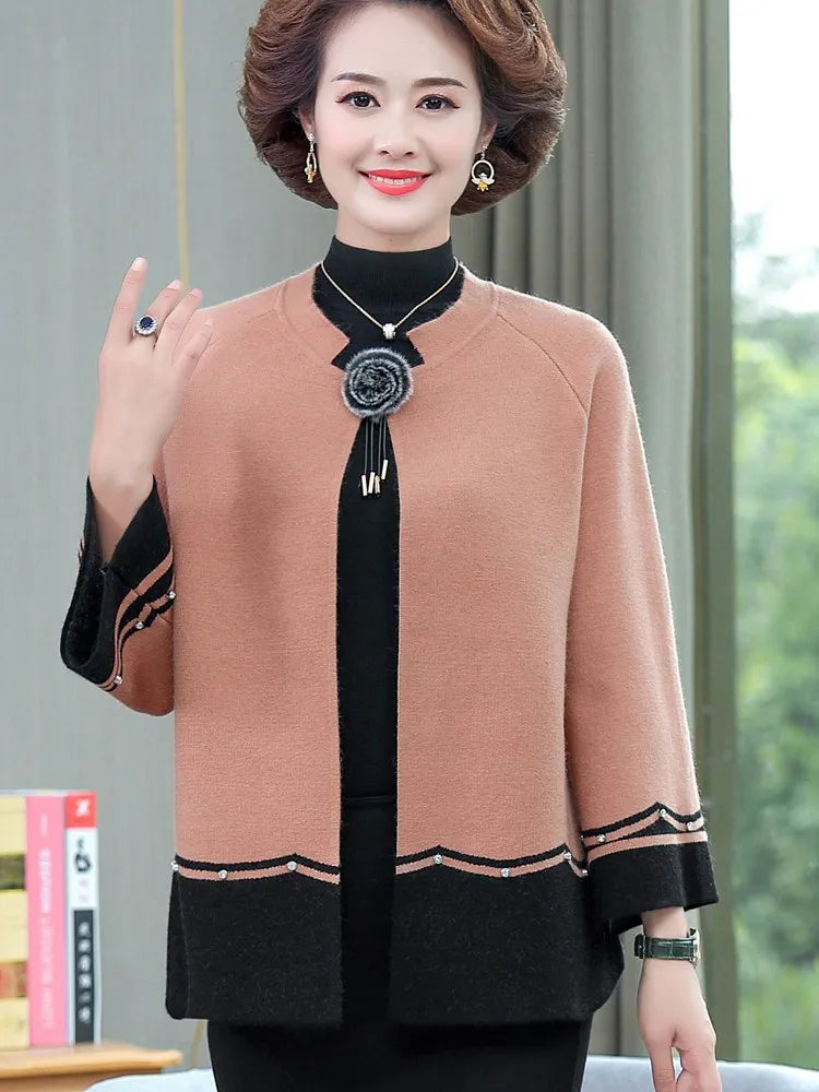 2023 New Spring Autumn Mother Sweater Knitted Cardigan   Jacket Noble Elegant Womem Sweater Coat Middle Aged Female Knitwear Top