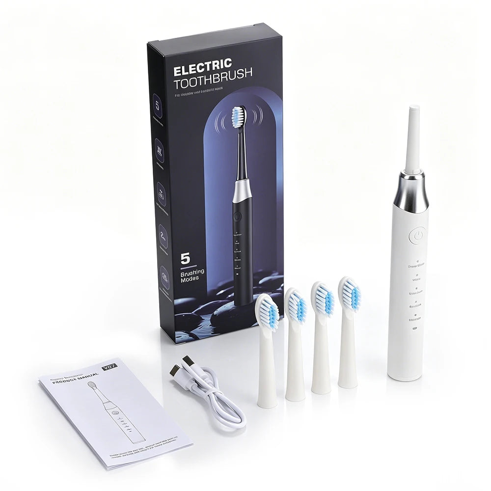 Electric Sonic Toothbrush 2-Minute Smart Timer 6 Modes  Deep Clean With 4 Brush Heads Oral Care Rechargeable for Adults