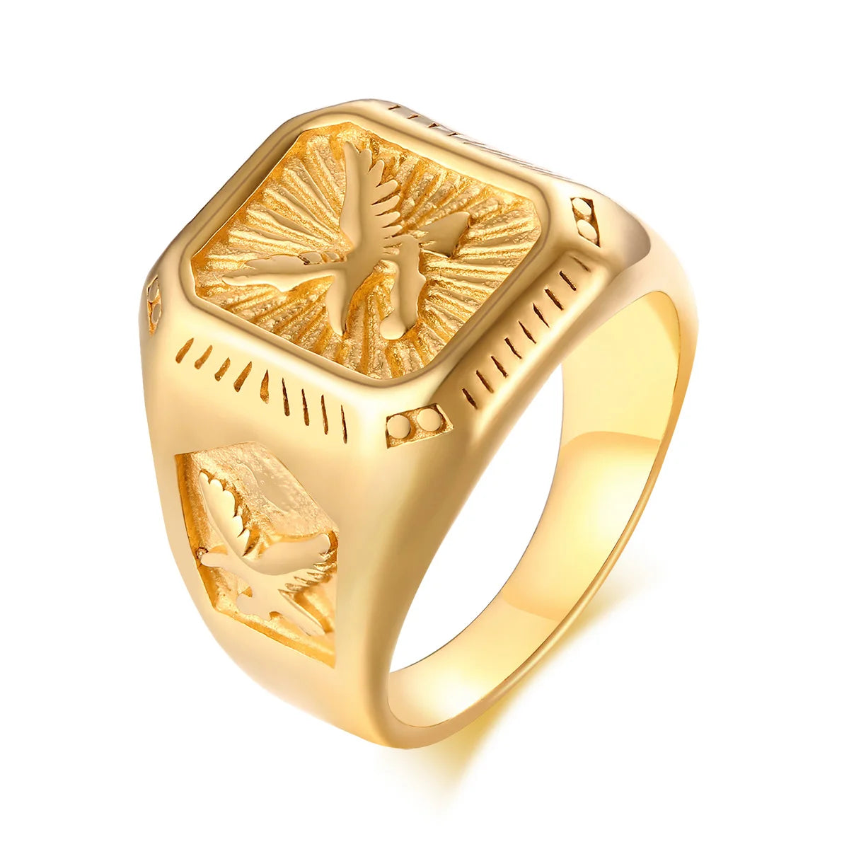 Vintage Punk Natural Red Stone Ring for Men, Gold Plated Stainless Steel Chunky Signet Ring, High Quality Fashion Jewelry Gift