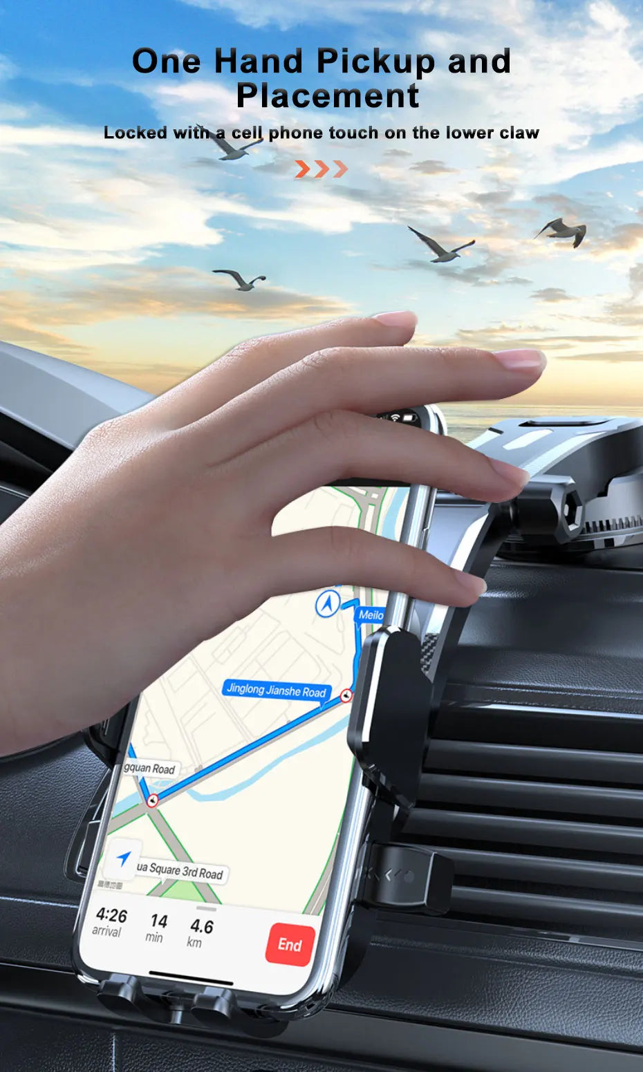 BLALION Car Phone Holder Stand Dashboard Mount 360° Rotatable Gravity Smartphone Holder With Extension Rod Bracket GPS Support