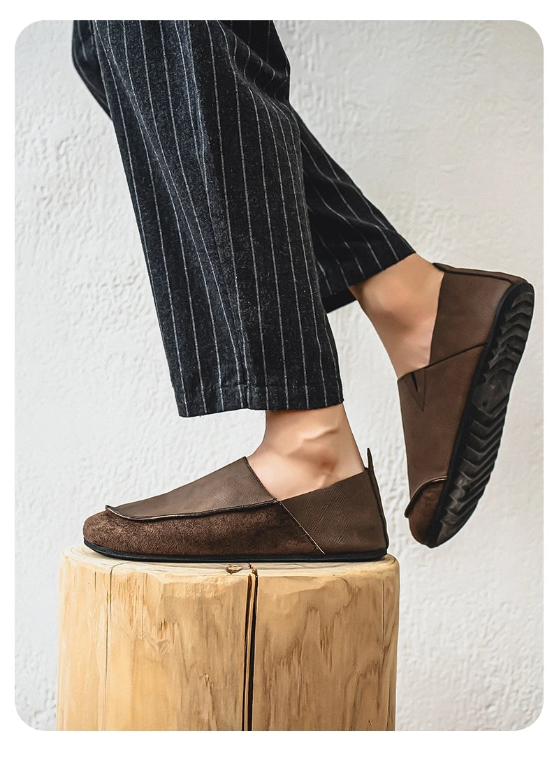 Man Loafers Outdoor Walking Fashion Mens Casual Shoes Soft Leather Comfort Half Slippers Breathable Lazy Driving Shoes Moccasins