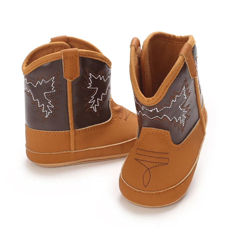 Western Cowboy Princess Baby Boots 0-18M Infant Pre-Walker Shoes Soft Sole Embroidered Footwear for Newborn Girls