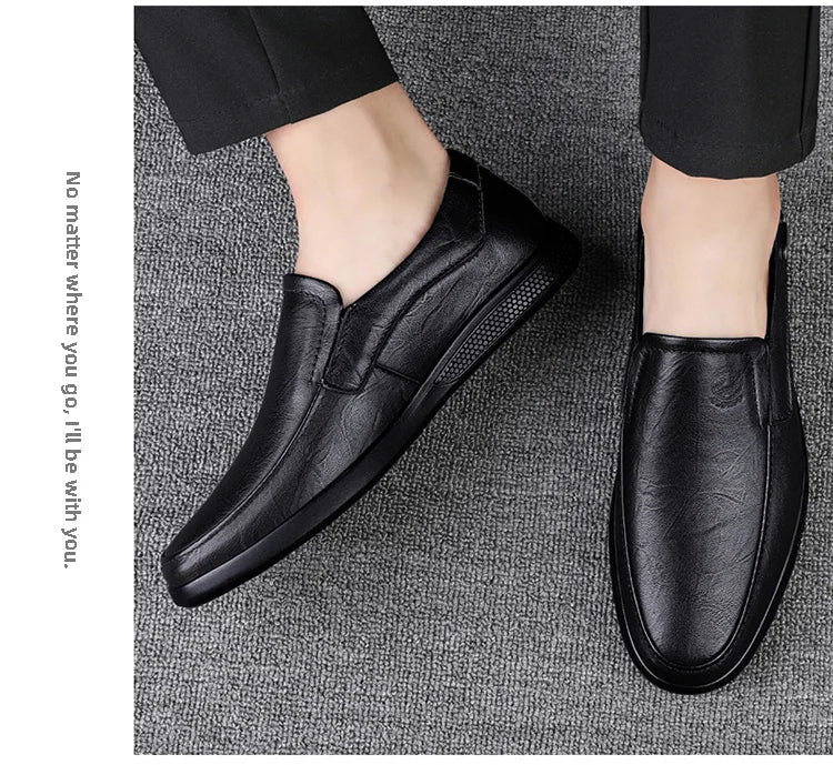 CLOHOO Men's Business Casual Shoes Handmade Layered Cowhide Rubber Bottom Leather Footwear for Office And Leisure