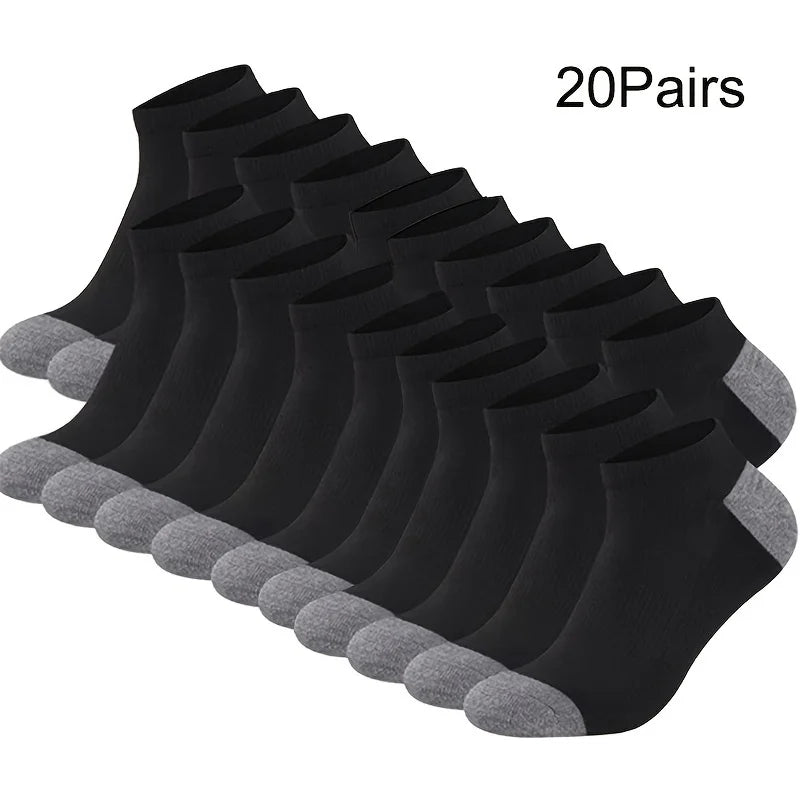 10/20/30pairs Men's Color Block Boat Socks, Fashion Breathable Comfy Low Cut Ankle Socks, Men's Socks